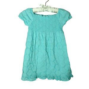 Baby Gap Girls Eyelet Lace Dress Size 5 Smock Aqua Ruffle Boho Beachy Y2K Easter